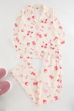 Trendyol Ecru 100% Cotton Heart Knitted Pajama Set