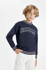 DEFACTO Boy Navy Blue Oversize Fit Wide Mold Crew Neck Printed Thick Sweatshirt D1911a824wn