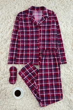 Trendyol Burgundy Plaid Soft Feeling Brushed Fabric Sleep Band Knitted Pajama Set