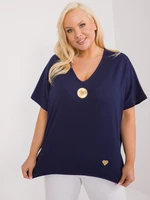 Navy blue asymmetrical blouse plus size