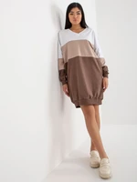 Basic white and brown dress with pockets from RUE PARIS