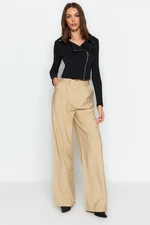 Trendyol Beige High Waist Wide Leg Woven Trousers