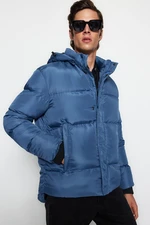 Trendyol Men's Blue Regular Fit Coat of Arms Detachable Hooded Water and Wind Resistant Winter Coat