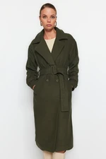 Trendyol Khaki Oversize Wide-Cut Belted Long Wool Cachet Coat