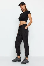 Trendyol Black Scuba/Diving Fabric, Reflector Print Detailed Sports Sweatpants