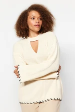 Trendyol Curve Beige Window/Cut Out Detailed Tricot Knitwear Sweater