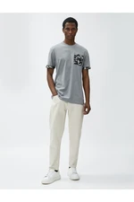 Koton Camouflage Printed T-Shirt With Pockets, Crew Neck Fold Detail Cotton.