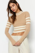 Trendyol Brown Crop Stand-Up Collar Knitwear Sweater