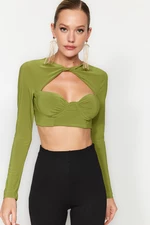 Trendyol Green Chest Cup Window/ Cut Out Detailed Knitted Blouse