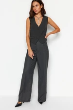 Trendyol Anthracite Wide Leg Ribbed Button Detail Woven Trousers