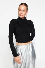 Trendyol Black Draped Crop Top