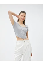 Koton Crop T-Shirt Cotton Round Neck Ribbed Short Sleeves