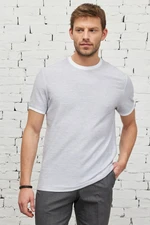 ALTINYILDIZ CLASSICS Men's White-gray Comfort Fit Loose-fitting Crew Neck Cotton Jacquard T-Shirt.