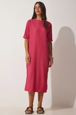 Happiness İstanbul Women's Dark Pink Textured Daily Knit Midi Dress