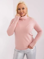 Light pink casual plus-size sweater with buttons