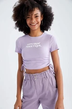 DEFACTO Přiléhavý krátký rukáv s vázáním v pase Crop Top