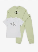 Sada holčičího trička, mikiny a tepláků v bílé a zelené barvě Calvin Klein Jeans