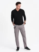 Ombre Men's pants with cargo pockets and leg hem - grey