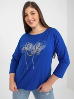 Dark blue blouse plus size with print and rhinestones