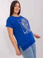 Women's cobalt blue blouse with large print