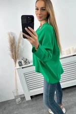 Cotton blouse with rolled-up sleeves green