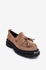 Suede shoes, beige women's moccasins Ramvli