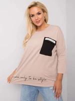 Beige oversize blouse with inscription and pocket