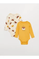 LC Waikiki Crew Neck Long Sleeve Printed Baby Boy Snap-On Bodysuit 2-Piece