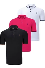 TRIPLE SET T8586 DEWBERRY MEN'S T-SHIRT-BLACK-WHITE-FUCHSIA