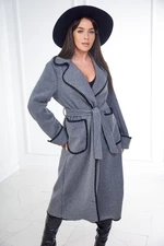 Coat tied with a decorative trim of gray color