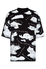 XHAN Black Printed Oversized T-shirt