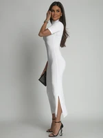 Midi pencil dress with white turtleneck