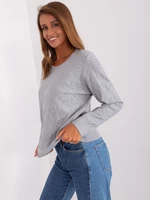 Grey women's classic sweater with hems