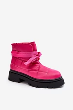 Women's Quilted and Lace-up Ankle Boots - Pink Bizzanti