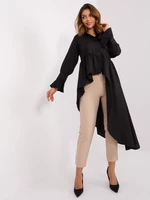 Black asymmetrical women's shirt with ruffles