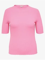 Pink women's ribbed T-shirt ONLY CARMAKOMA Ally