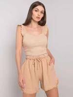 Women's camel shorts with drawstrings