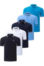 FIVE-SET T8594 DEWBERRY MENS T-SHIRT-BLACK-WHITE-NAVY-DARK BLUE-LIGHT BLUE