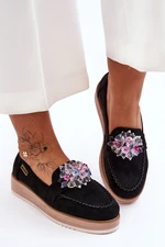 Women's Moccasins on the Platform with Stones Black Elonore