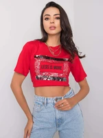 Women's red T-shirt with inscription