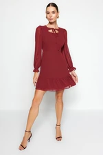 Trendyol Burgundy Collar Detailed Lined Chiffon Woven Dress