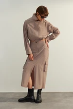 Trendyol Mink Limited Edition High Quality Slit Detail Midi Woven Skirt