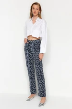 Trendyol Multicolored Printed High Waist Long Straight Jeans