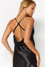 Trendyol Black Back Detailed Satin Woven Nightgown