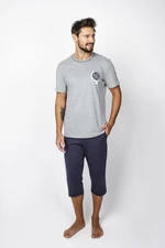 Men's pyjamas Abril, short sleeves, 3/4 pants - melange/navy blue