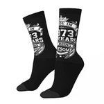 Born In 1973 50th Birthday Socks Harajuku Sweat Absorbing Stockings All Season Long Socks Accessories for Unisex Gifts