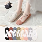 1Pair Women Invisible Socks Summer Fashion Ladies Silicone Antiskid Ice Silk Cotton Seamless Breathable Cool Ankle Boat Socks