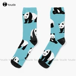 Panda Design On Blue Background Socks Athletic Socks Men Christmas Fashion New Year Gift Unisex Adult Teen Youth Socks Custom