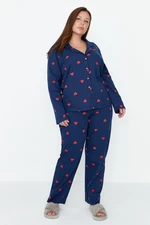 Pletené pyžamo Trendyol Curve Navy Blue Heart Pletené pyžamo Set