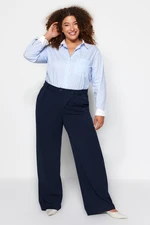 Trendyol Curve Navy Blue High Waist Weave Plus Size Trousers